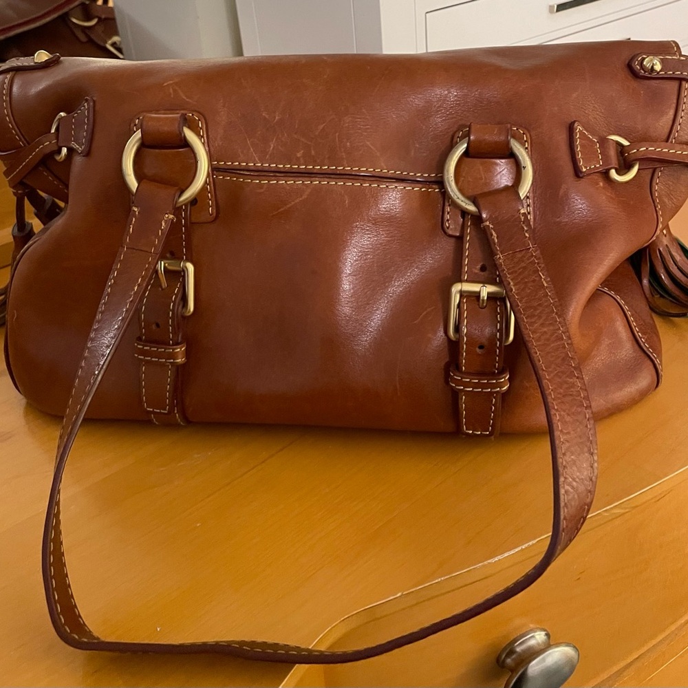 Dooney Bourke Natural Brown Florentine Leather Bristol Satchel Handbag